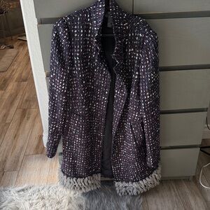 Per Se Navy and Red Tweed Coat